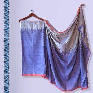 Blue Handloom Saree With Temple Design