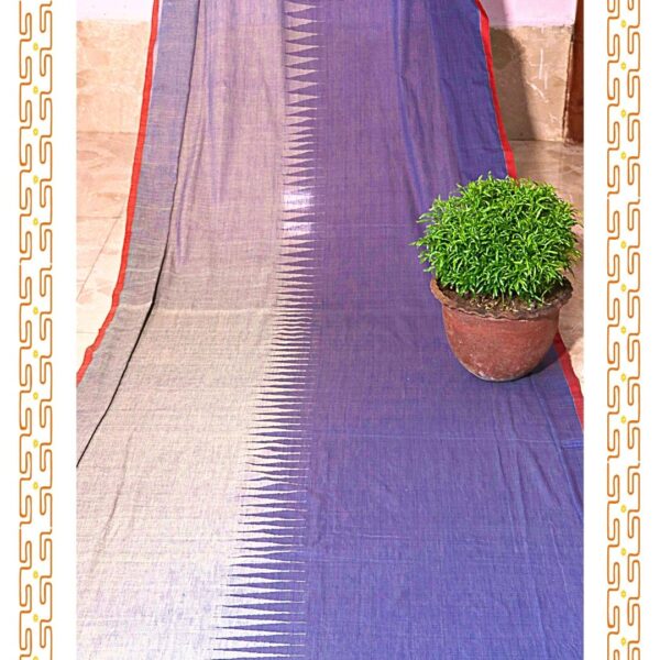 Blue Handloom Saree With Temple Design