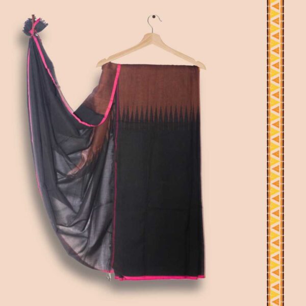 Kumbhak Design Black & Golden Handloom Cotton Saree by Prantik Handloom