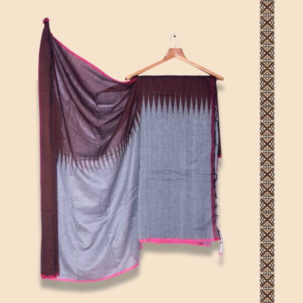 Kumbhak design half-n-half coffee color saree by Prantik Handloom