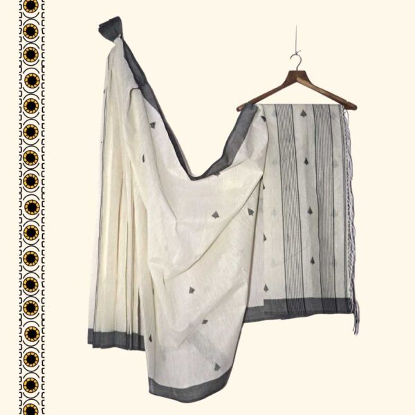 White cotton saree with black par / border from Prantik Handloom