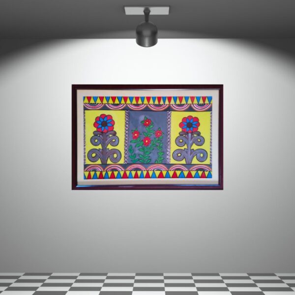 A painting of tribal flower garden by Santal tribal artist.